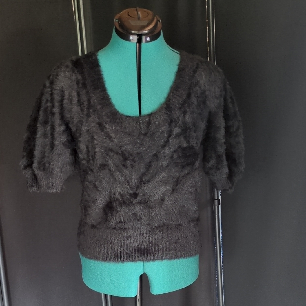 Lucy Paris Black Fuzzy Scoop Neck Sweater